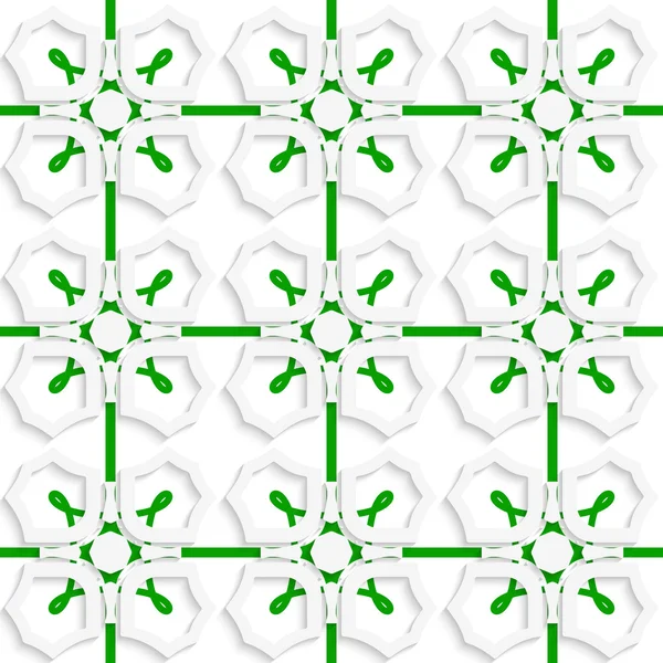 Biały ornament geometryczny z zielony netto bez szwu — Wektor stockowy