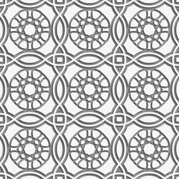 Witte vierkanten en geometrische bloemen gedetailleerde naadloze — Stockvector
