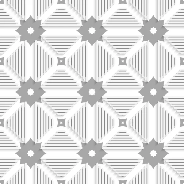Witte driehoeken met lijnen en grijs tegel ornament — Stockvector