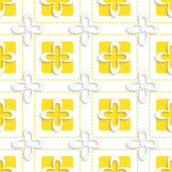 Sárga négyzet és fehér virágok minta — Stock Vector