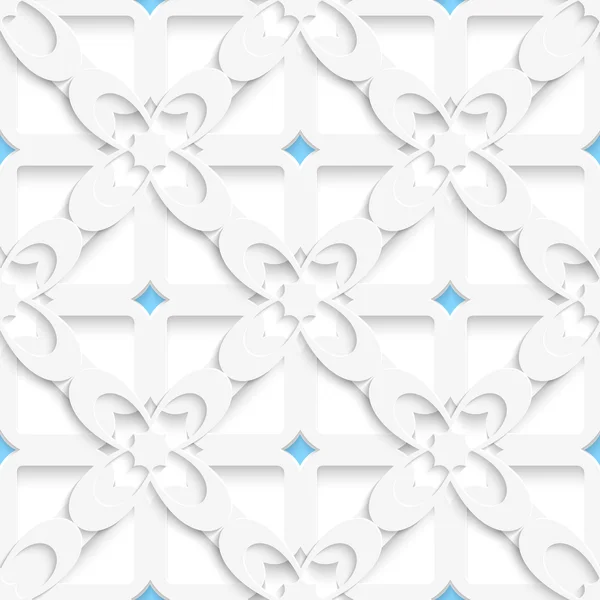 Diagonal white big flowers layered with blue pattern — Stock Vector