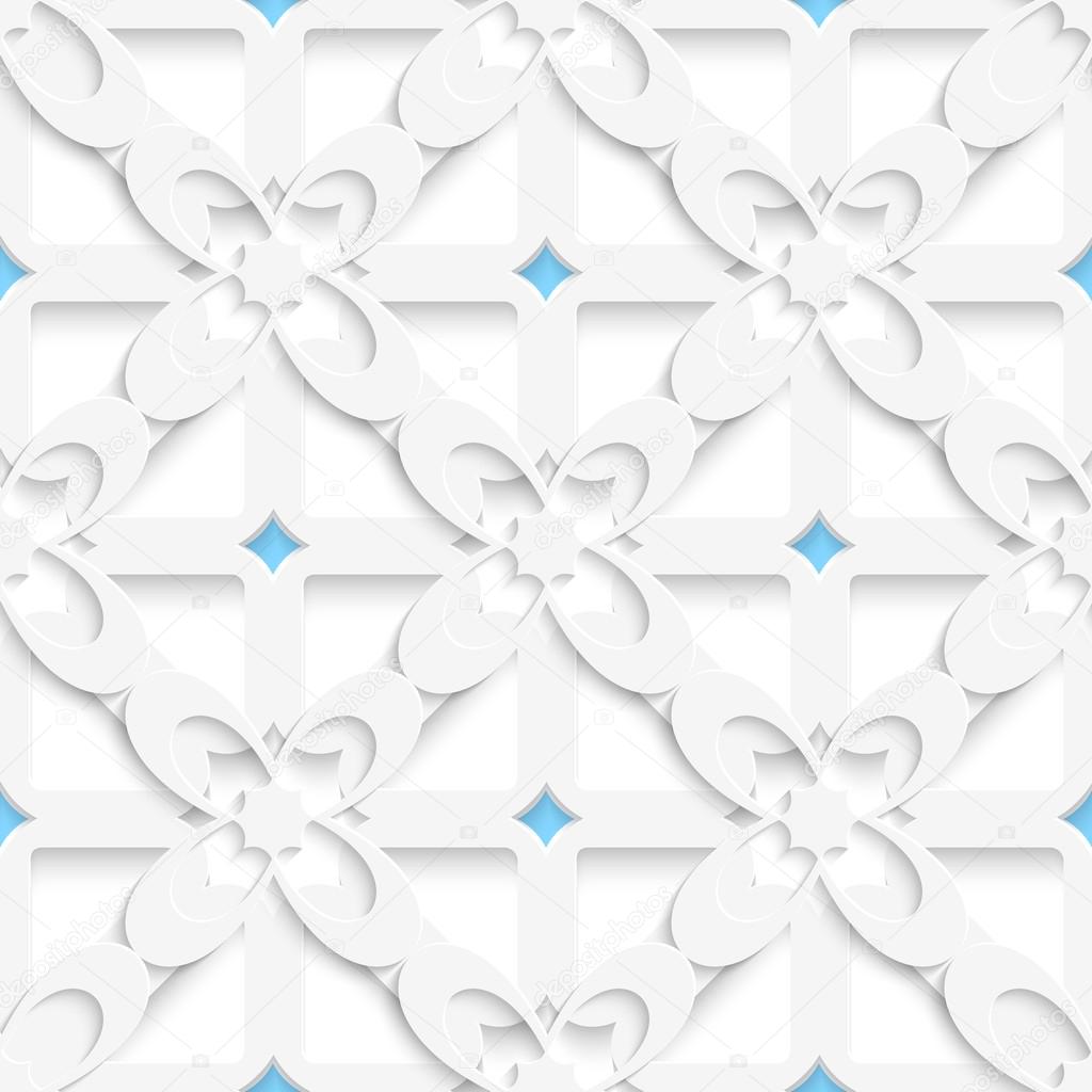 Diagonal white big flowers layered with blue pattern