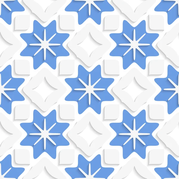 Copos de nieve azules y cuadrados blancos sin costuras — Vector de stock