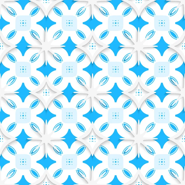 Blue ornament and white snowflakes seamless — Stock Vector