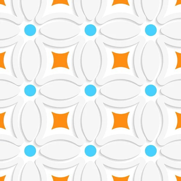 Geometriska mönster med orange rutorna och blå prickar — Stock vektor