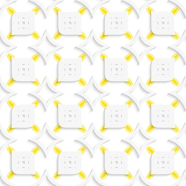 Daun berlubang geometris putih dan kuning dan rombus laut - Stok Vektor