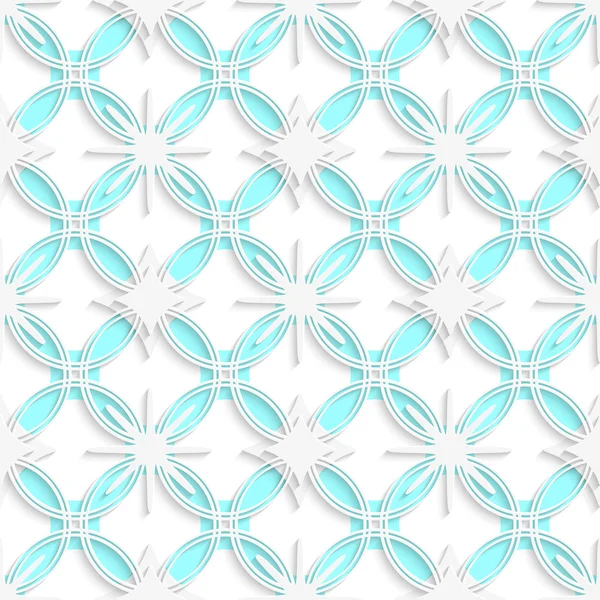 Ornement détaillé blanc superposé sur des cercles cyan sans couture — Image vectorielle