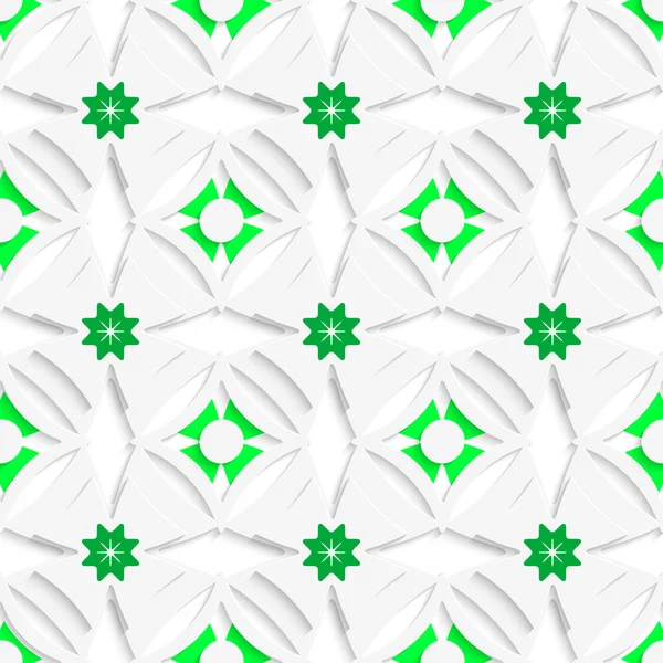 Weißer Ornament und grüne Schichtung nahtlos — Stockvektor