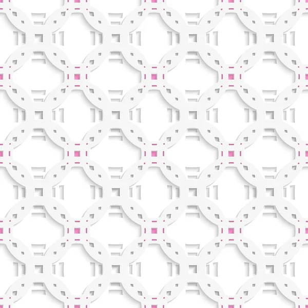 Ornement blanc sur le dessus rectangles perforés avec rose sans couture — Image vectorielle