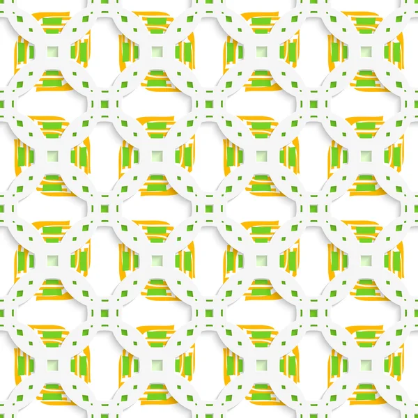 Ornement perforé blanc avec orange vert sans couture — Image vectorielle