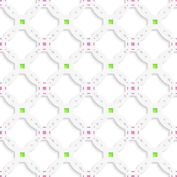 Ornement perforé blanc avec rose vert sans couture — Image vectorielle