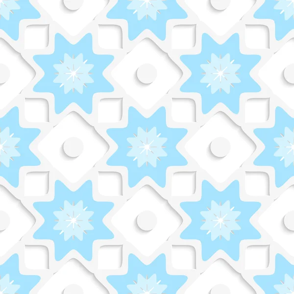 Λευκά νιφάδες χιονιού και τελείες με μπλε επάνω άνευ ραφής — Διανυσματικό Αρχείο