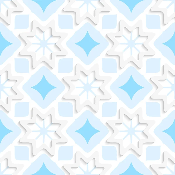 Bílé vločky na ploché modrý ornament bezešvé — Stockový vektor