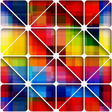 Abstract 3d geometrical seamless background. Colorful overplayed rectangles create blurred rainbow pixel background layered net with cut out of paper effect clipart svg vector 