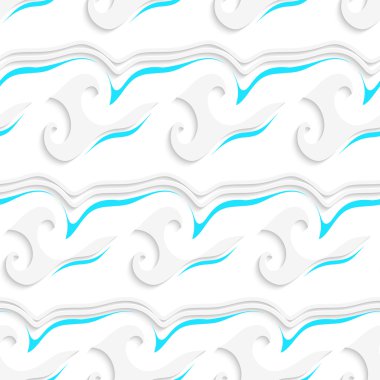 Beyaz dalgalı çizgiler ve şekiller ve mavi ayrıntıları seamless modeli