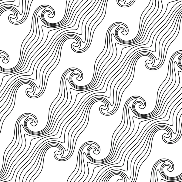 Líneas onduladas diagonales en blanco y negro con remolinos — Vector de stock