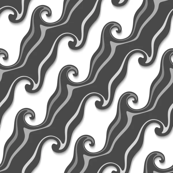 Donker grijs gestreepte gebogen lijnen en wervelingen naadloze — Stockvector