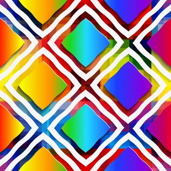 Rainbow colored rectangles and rim on rainbow seamless pattern — Stock Vector