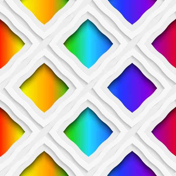 Regnbåge färgade rektanglar hål och rim seamless mönster — Stock vektor