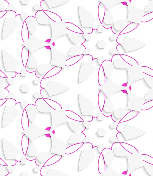 Weiße geometrische Floristik mit lila Schichtung nahtlose Patte — Stockvektor