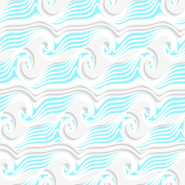 Blanco abstracto mar líneas de onda y formas con azul sin costuras — Vector de stock