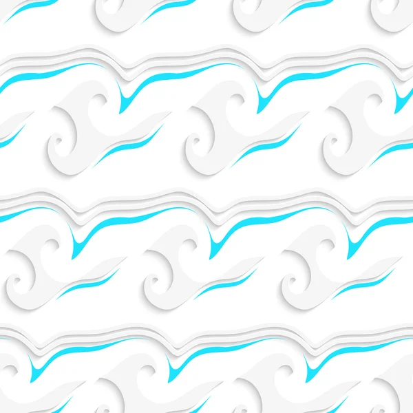 White wavy lines and shapes and blue details seamless pattern — Stock Vector