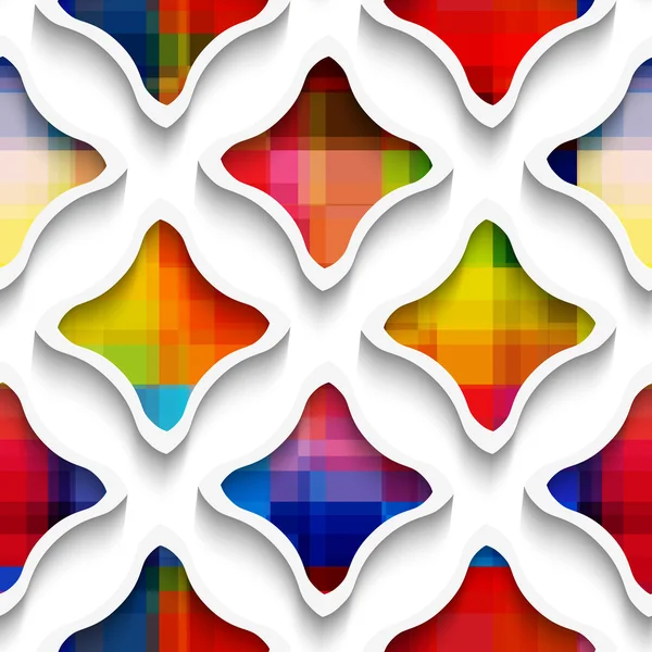 Λευκό κυματιστές ορθογώνια με ουράνιο τόξο στο λευκό χωρίς ραφή πρότυπο — Διανυσματικό Αρχείο