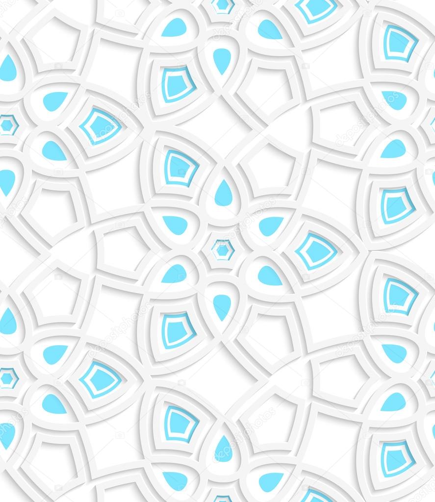 White  geometrical floristic net blue inside details seamless pa