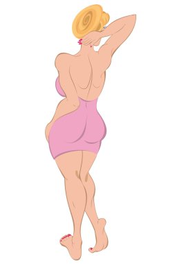 pembe elbiseli sarışın saçlı kız çizgi film ayı metre arkadan görünüm