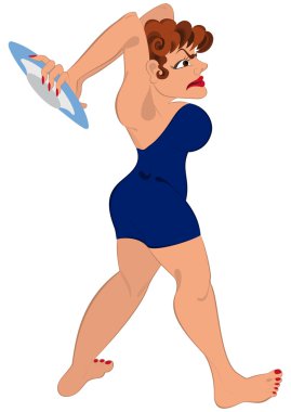 plaka üzerinde kafa tutan karikatür kadın