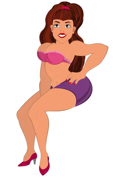 Cartoon brunet fit woman in bra — Stock Vector