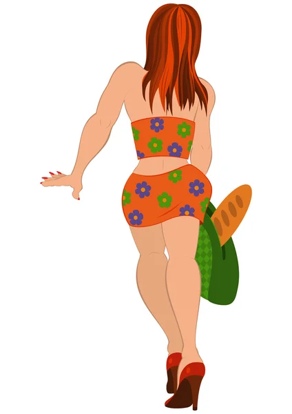 Cartoon girl in orange suit back view — Stock Vector