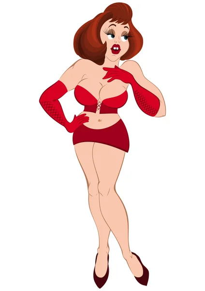 卡通女孩在红色迷你短裙和手套 — 图库矢量图片