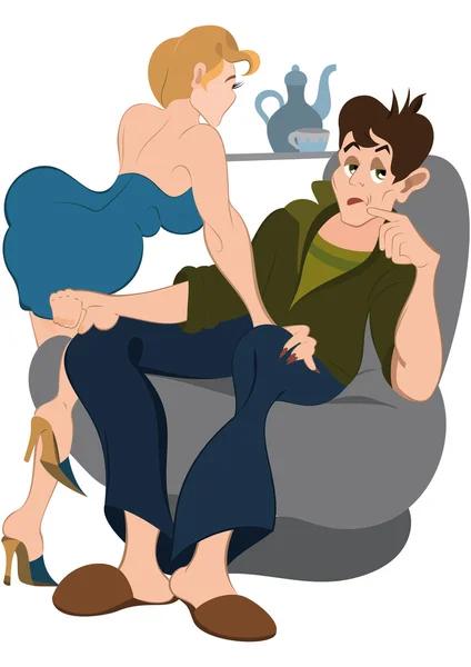 Cartoon man and girl on the chair — Stock Vector