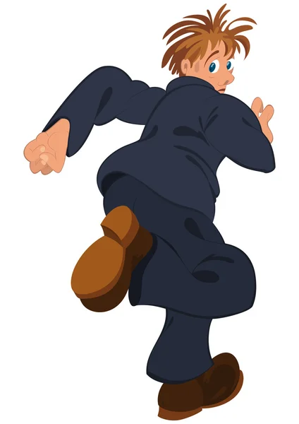 Cartoon man in blue suit running away — Stock Vector
