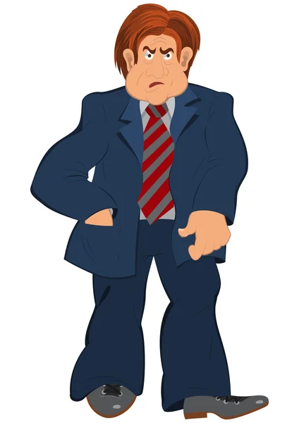 Hombre de dibujos animados en traje azul con corbata a rayas — Vector de stock