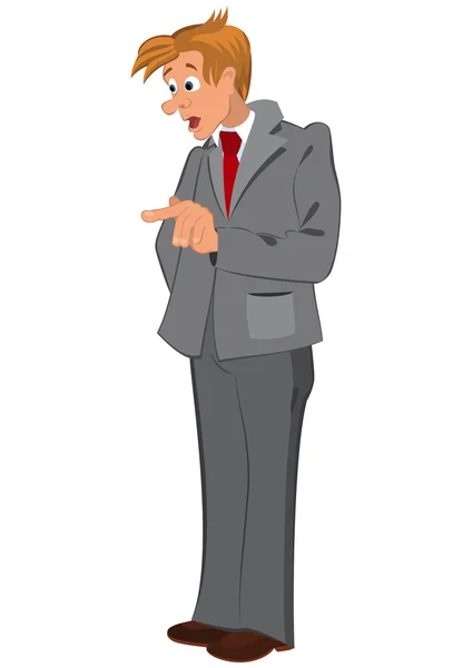 Homem dos desenhos animados em terno cinza e gravata vermelha — Vetor de Stock