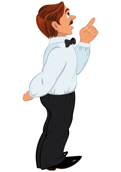 Cartoon man with bow-ties and mustache in white shirt — Stock Vector