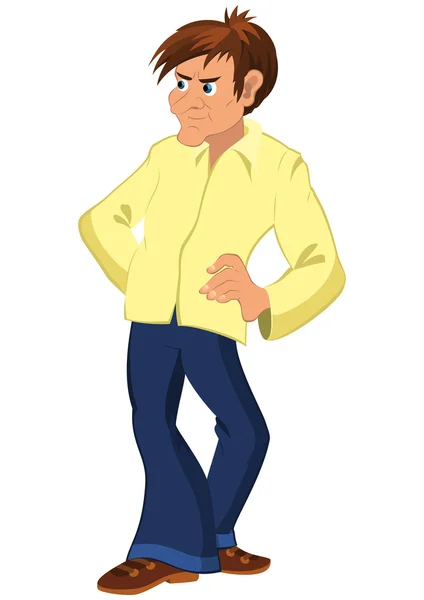 Dessin animé homme au long nez et chemise jaune — Image vectorielle