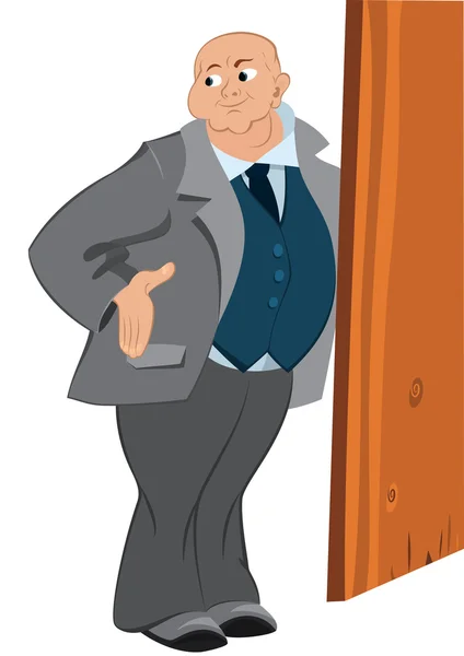 Retro hipster bold man standing near the door — Stock Vector