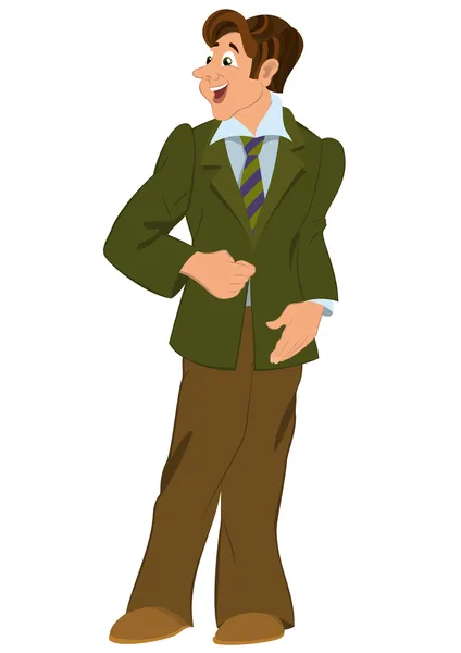 Retro hipster man standing in green jacket — Stock Vector