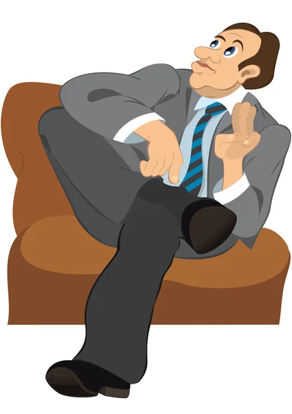 Retro hipster man with brown hair sitting on the sofa — Stock Vector