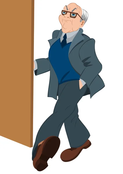 Retro hipster old man opening door — Stock Vector