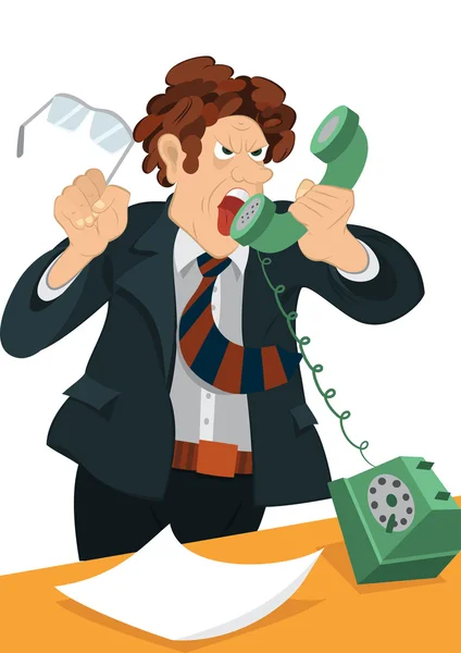 Retro hipster man yelling in the old fashioned phone — Stock Vector