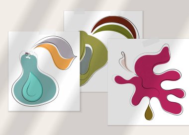 Gölge kaplamalı soyut el çizimi vektör çizimi poster. Çizgi sanatsal çizim ve doku. Retro düz renkler organik doğal tasarım. Organik sağlıklı vejetaryen karalaması..