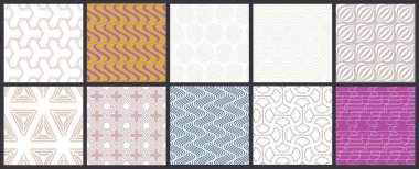 Basit geometrik dokular. Kusursuz geometrik minimalist desenlerin toplanması. Arka planlar ve duvar kağıtları. Tekstil süsü. Düzgünce gruplandırılmış ve katmanlanmış sürükleme ve kumaş paletine bırak.