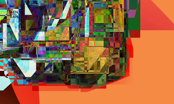 抽象的なベクトル壁紙 小さな活気のある色の重複した正方形 レトロなテレビテストグリッチ効果デジタルアート ピクセル不均一な幾何学模様Webデータサイバー空間コンピュータフィルターテクスチャ — ストックベクタ