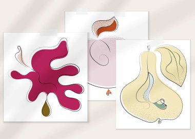 Gölge kaplamalı soyut el çizimi vektör çizimi poster. Çizgi sanatsal çizim ve doku. Retro düz renkler organik doğal tasarım. Organik sağlıklı vejetaryen karalaması..