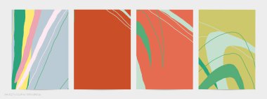 Asgari moda tarzında bir grup vektör soyut yaratıcı arka plan. Sosyal medya için modern şablonlar. Eğlenceli karalama şekli. Soyut geometrik şekilleri ve renkleri olan sanat manzarası.