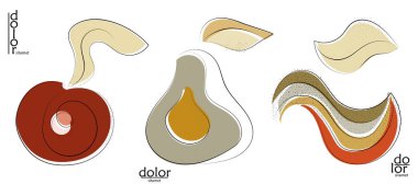 Soyut el çizimi vektör sanatsal logo seti beyaza izole edildi. Çizgi sanatsal çizim ve doku. Retro düz renkler organik doğal Eko gıda tasarımı. Organik sağlıklı vejetaryen karalaması..